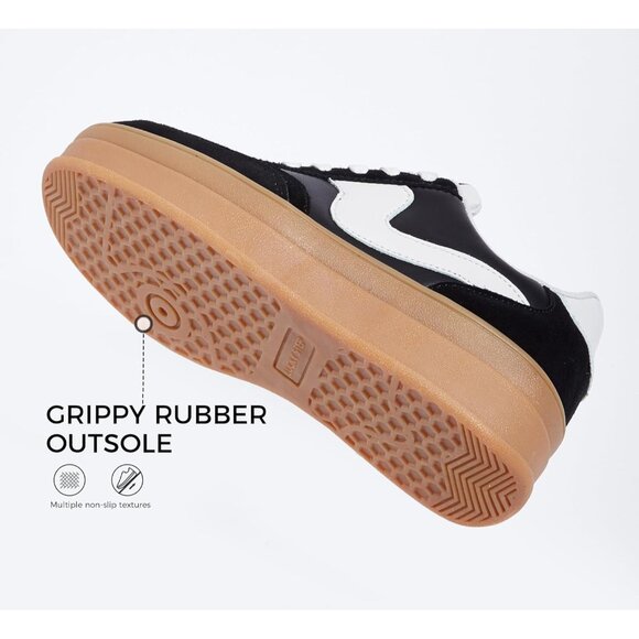 Women Platform BlackWhite Sneaker Thick Sole Suede Leather Low Top Walking Shoes - Picture 9 of 9